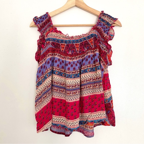 4/$20 JAPNA L Boho Flowy Rayon Floral Multicolored Print Top - Picture 3 of 9